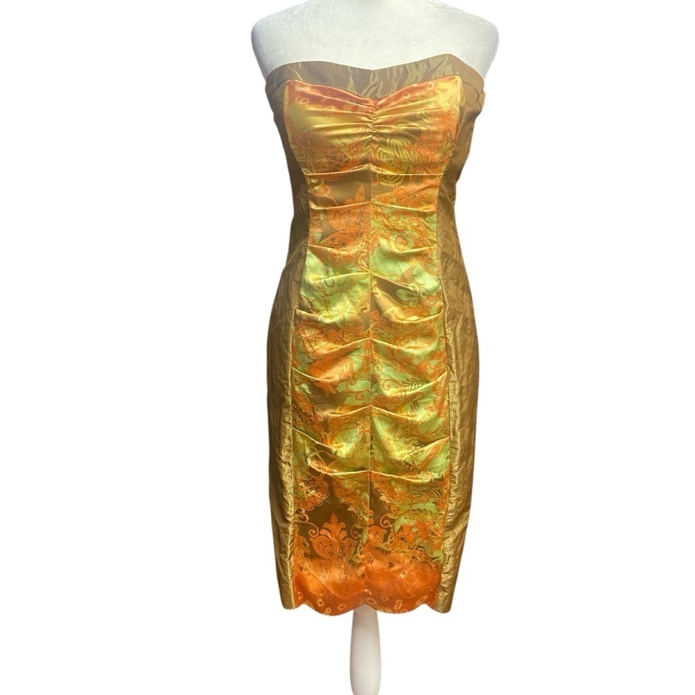 Nicole Miller Collection Sweetheart Silk Ruched Strapless Dress Size 8 Bronze - Picture 2 of 16